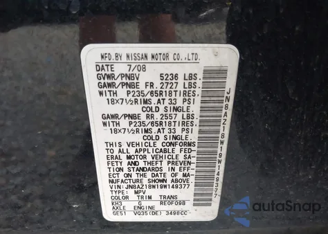 2009 Nissan Murano Sl z USA, uszkodzony, nr VIN JN8AZ18W19W149377